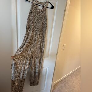 Jessica Simpson Beige and Black Leopard Print Jumpsuit